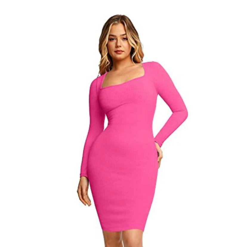 2 in 1 Shapewear Long-Sleeve Dress