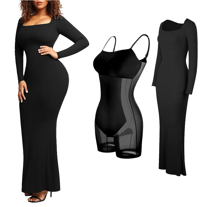 2 in 1 Shapewear Long-Sleeve Dress