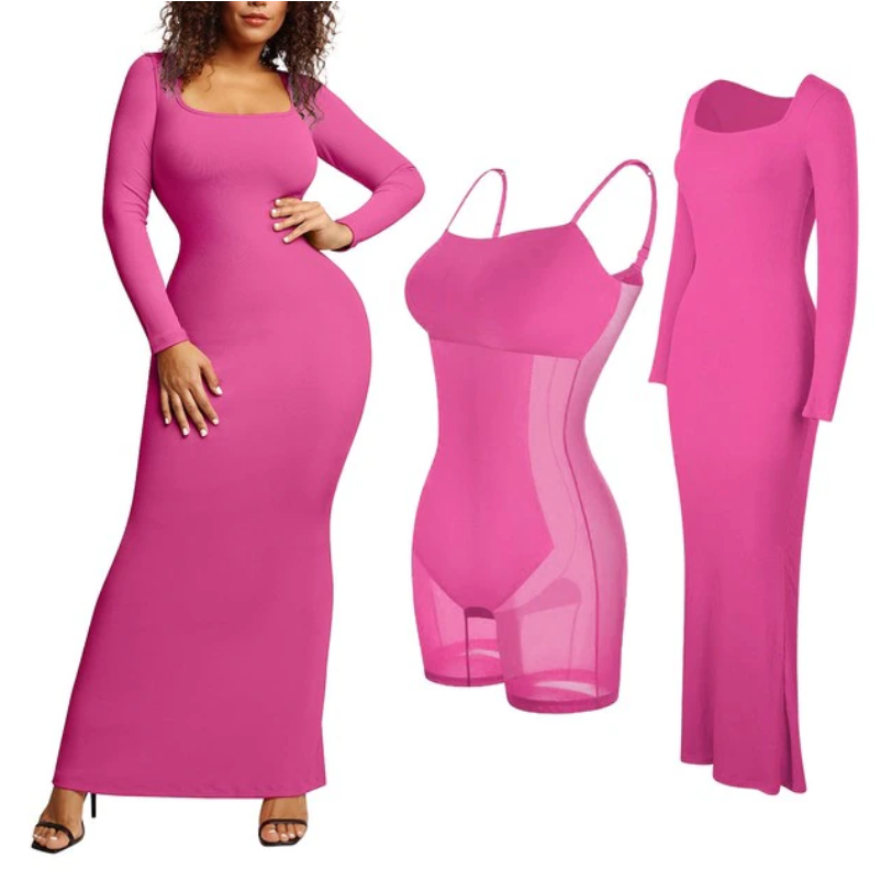 2 in 1 Shapewear Long-Sleeve Dress